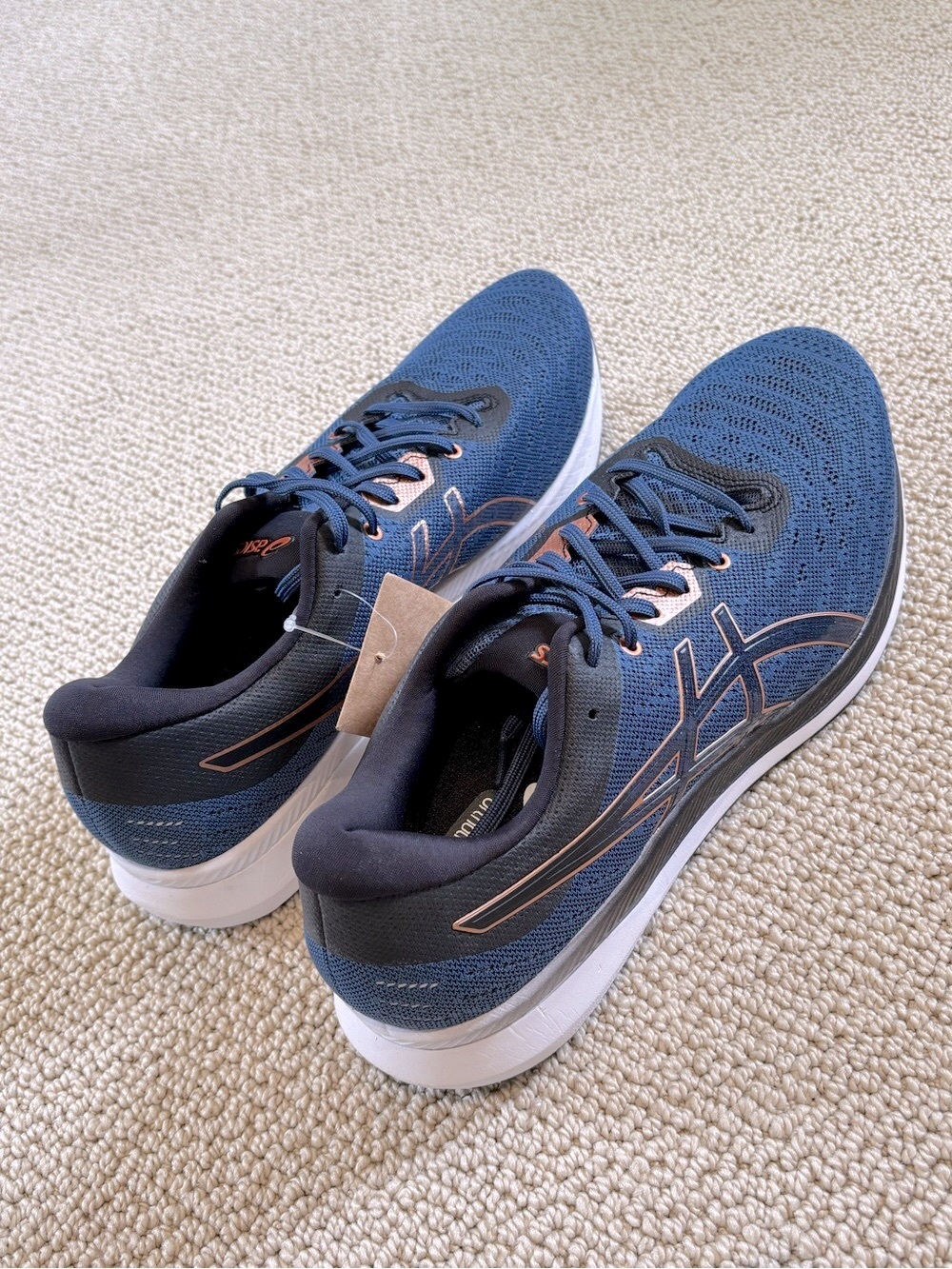 New ASICS Ezeride Navy Running Shoes with Rose Gold Accents
